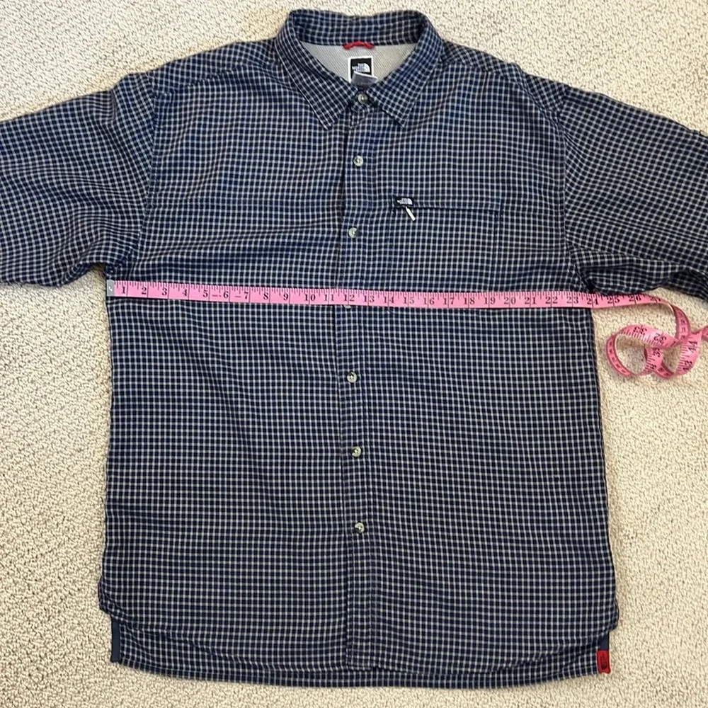 The North Face Traverse Navy Blue Tan Check Long Sleeve Button Down Shirt LARGE